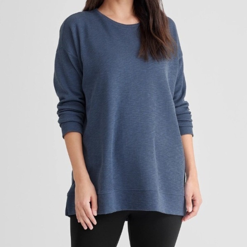 Eileen Fisher Organic Cotton Long Sleeve Top Sz M Slub Knit Boxy Lagenlook Tunic